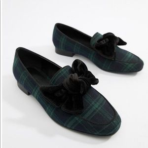 ASOS My Girl Tartan Loafers with Velvet Bow. NWT